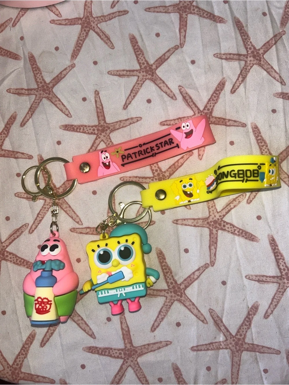 SpongeBob & Patrick Kids Keychain Set - Pink & Yellow